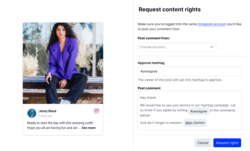 request rights for UGC from Instagram